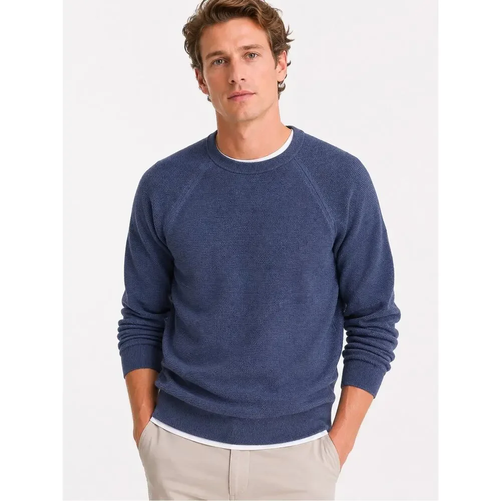 J.Crew Textured Cotton Crewneck Sweater Heather Navy NWT Sz Small Knit Pullover